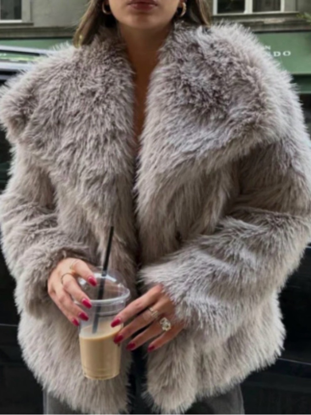 Avec Les Filles Plush Faux Fur Oversized Coat in Oyster Jacket Size M